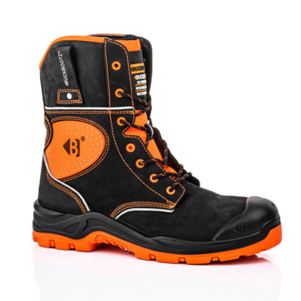 (Black/Orange, UK 11) Buckbootz BVIZ 6 Buckzviz High-Leg Lace Safety Boot