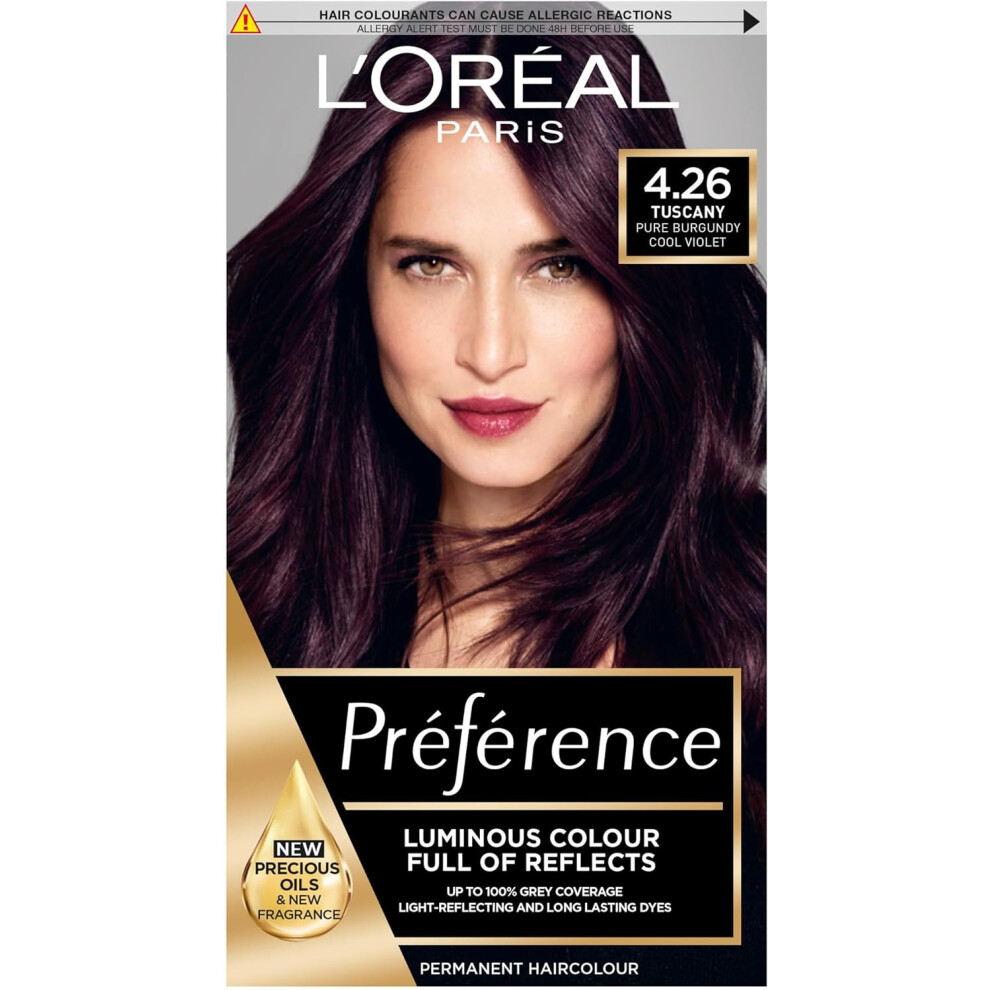 L'Oreal Paris Preference Hair Dye, Long Lasting, Luminous Permanent Hair Colour, 4.26, Tuscany