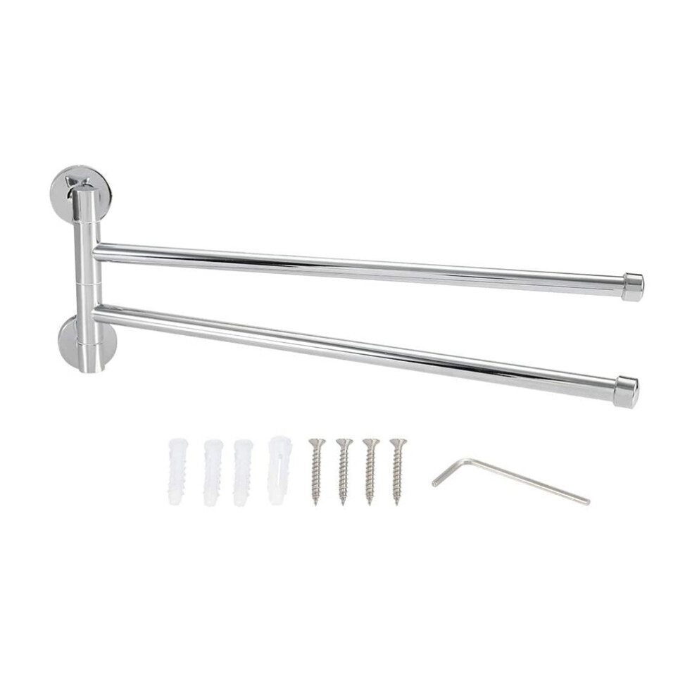 360 degree Rotating Towel Rack Stainless Steel Bathroom Towel Rail 2-Arm Holder Wall Mounted Install Space Saving