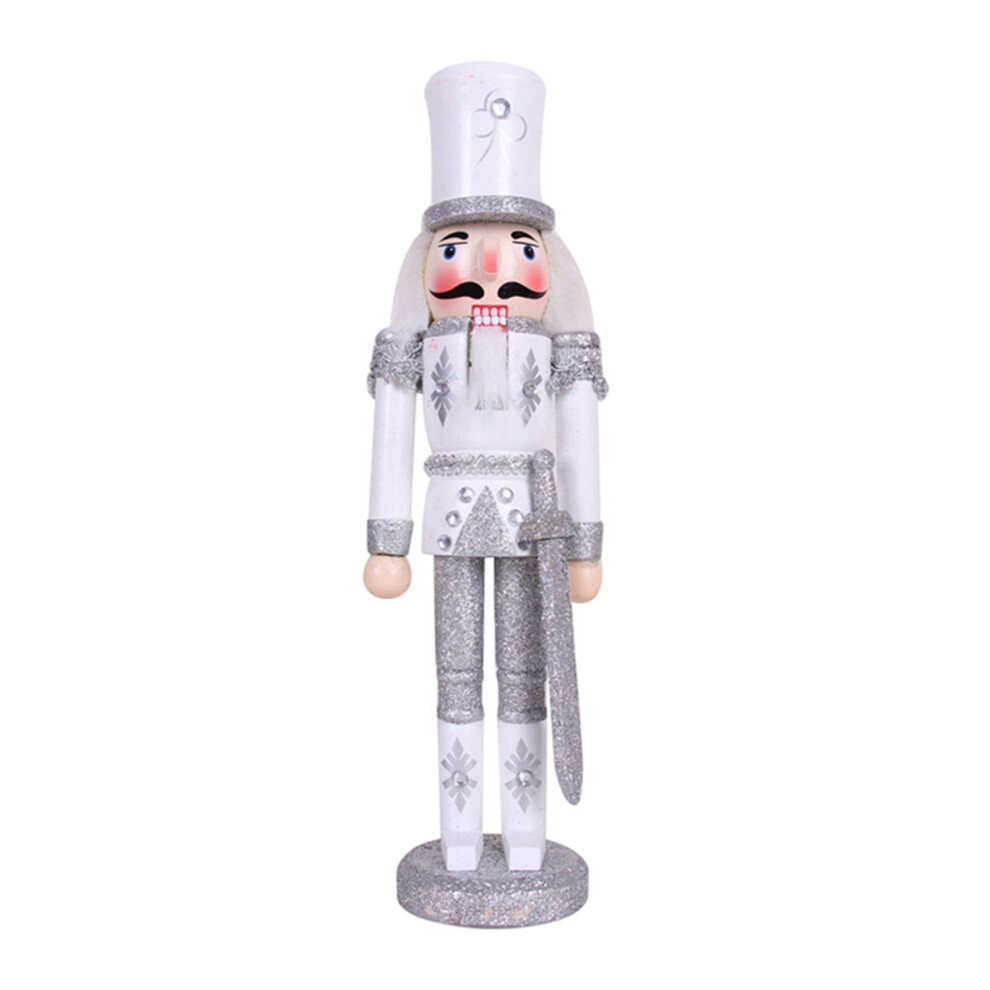 30CM Christmas Nutcracker Puppet Wooden Handicraft Christmas Desktop Silver