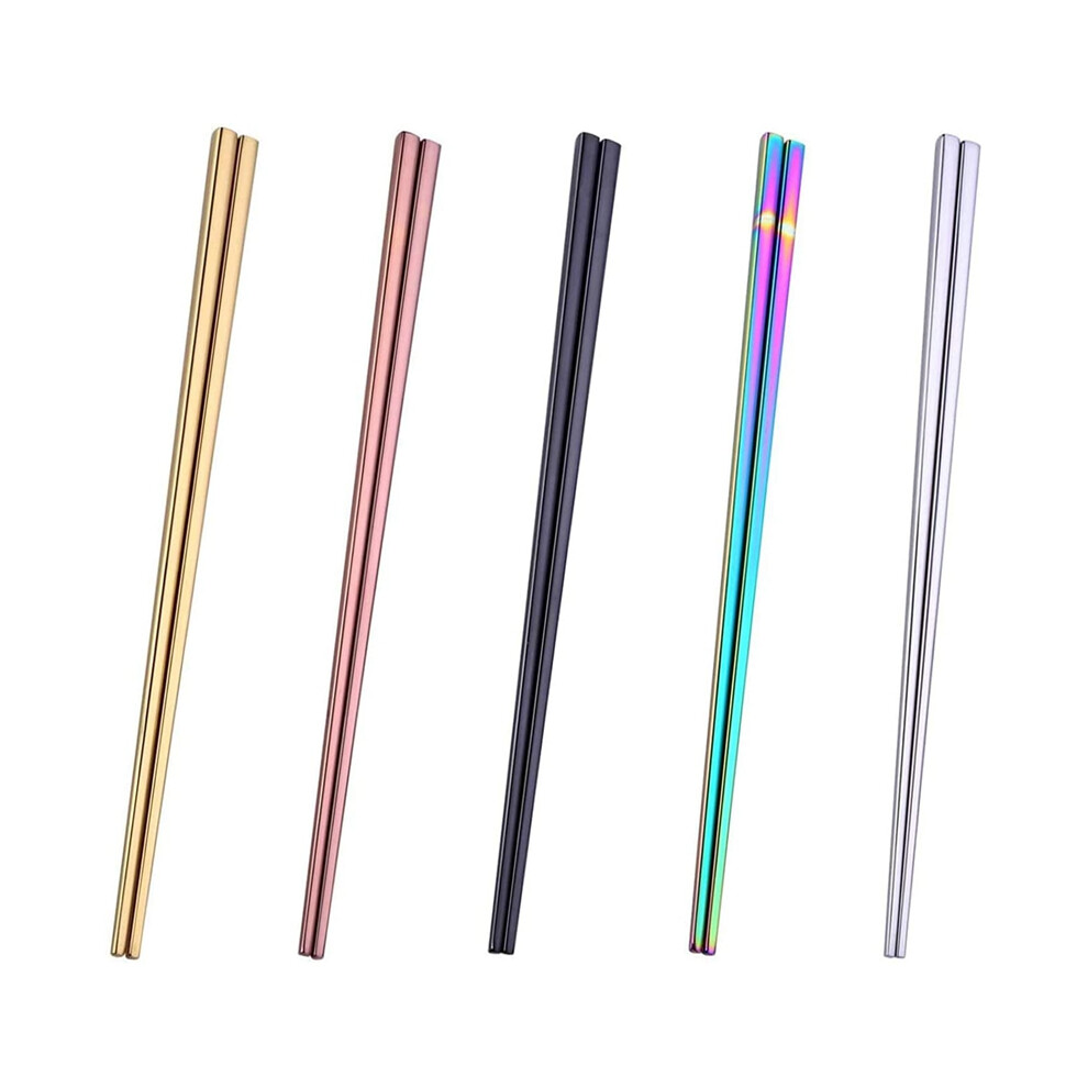 Learning Chopsticks Reusable Dishwasher Safe Metal Chopsticks, Square Chop Sticks 5 Pairs,Photo Color