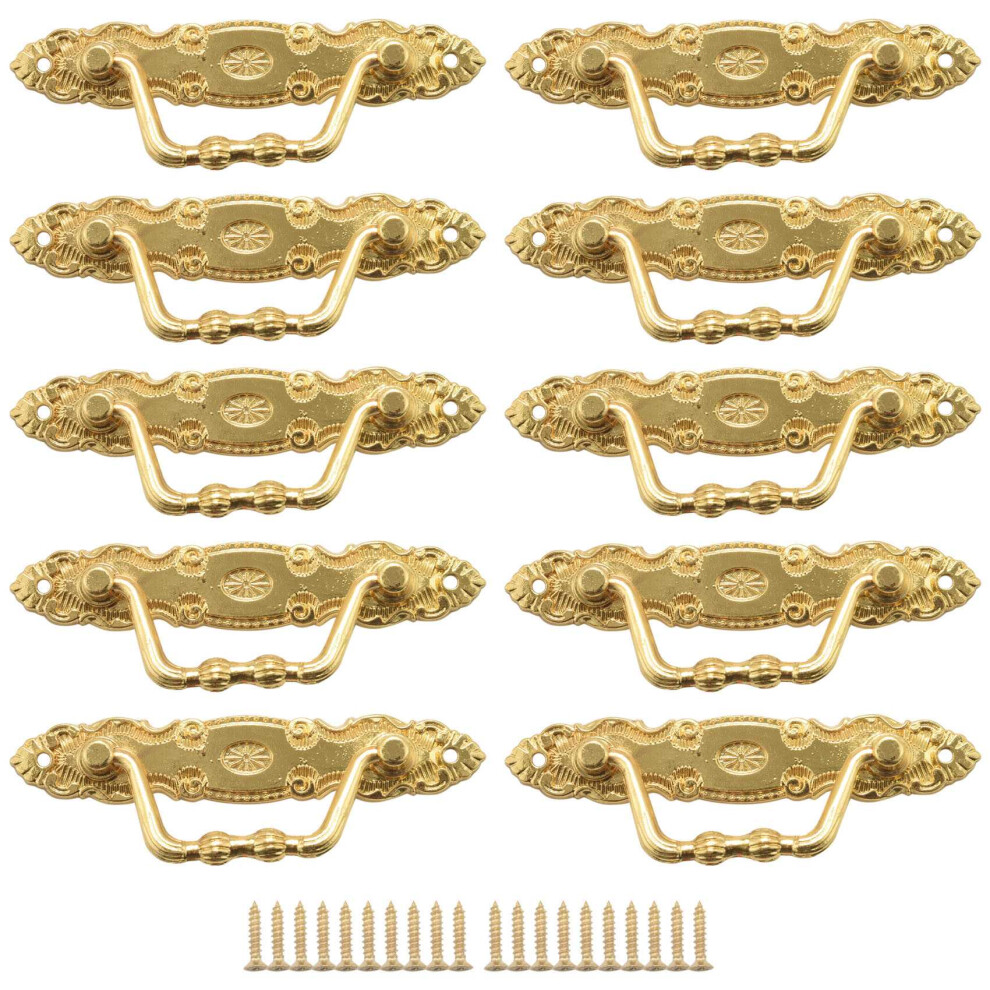 10Pcs Antique Handle Zinc Alloy Drawer Door Knobs Golden Cupboards & Draws Handles For Furniture Door (With Screws) 4863233674372