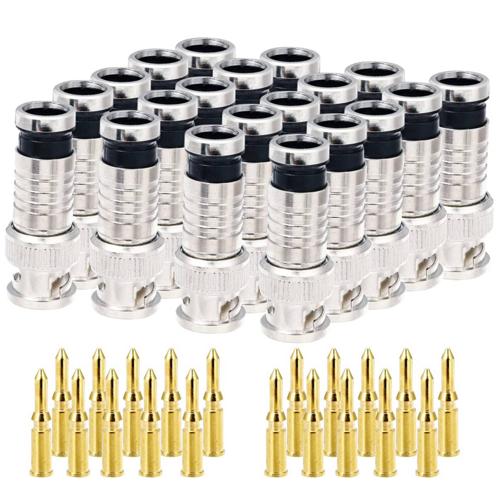 20 Pcs Bnc Compression Connector 75 Ohm Coupler With Copper Pin For Rg58-59 Crimper Video Coaxial Cable 4863233687211