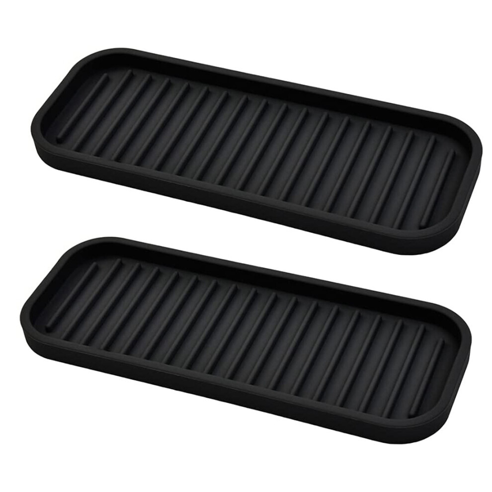 2 Pieces of Silicone Sponge Holder Kitchen Sink Storage Rack Tray Plate Soap Dispenser Scrub Spoon Holder Black