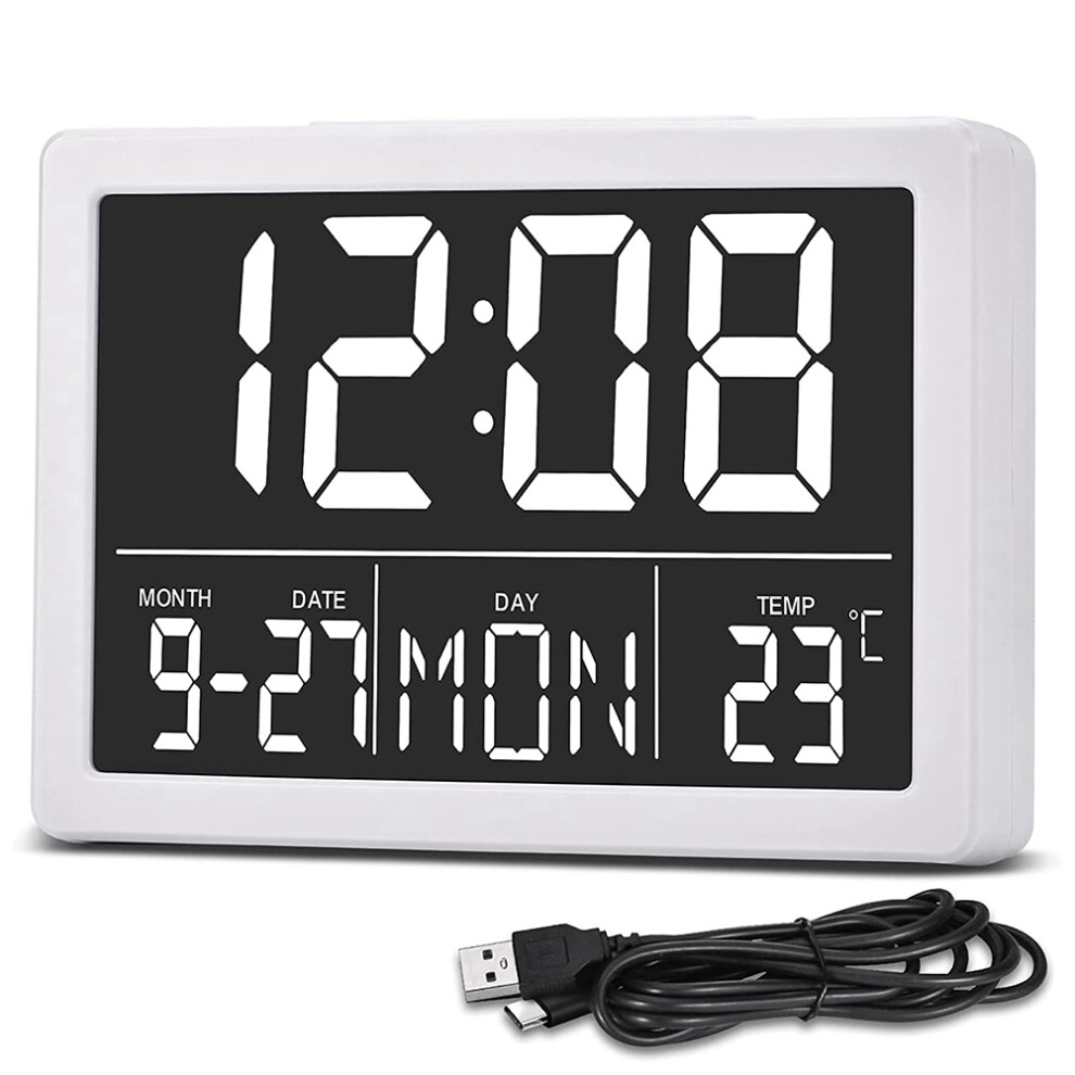 Digital Alarm Clock LED Time Display, Alarm Clocks, Alarm Settings, Adjustable Bedside Clock Volume for Bedroom White