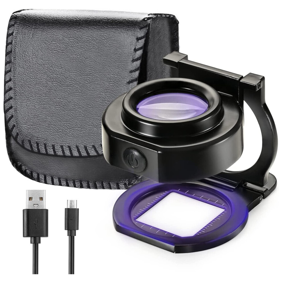 Jojomino Light 25X Loupe Magnifier With 6 Usb Three-Folding Desktop Portable Metal Eye Loupe Scale Sewing Magnifing Glass