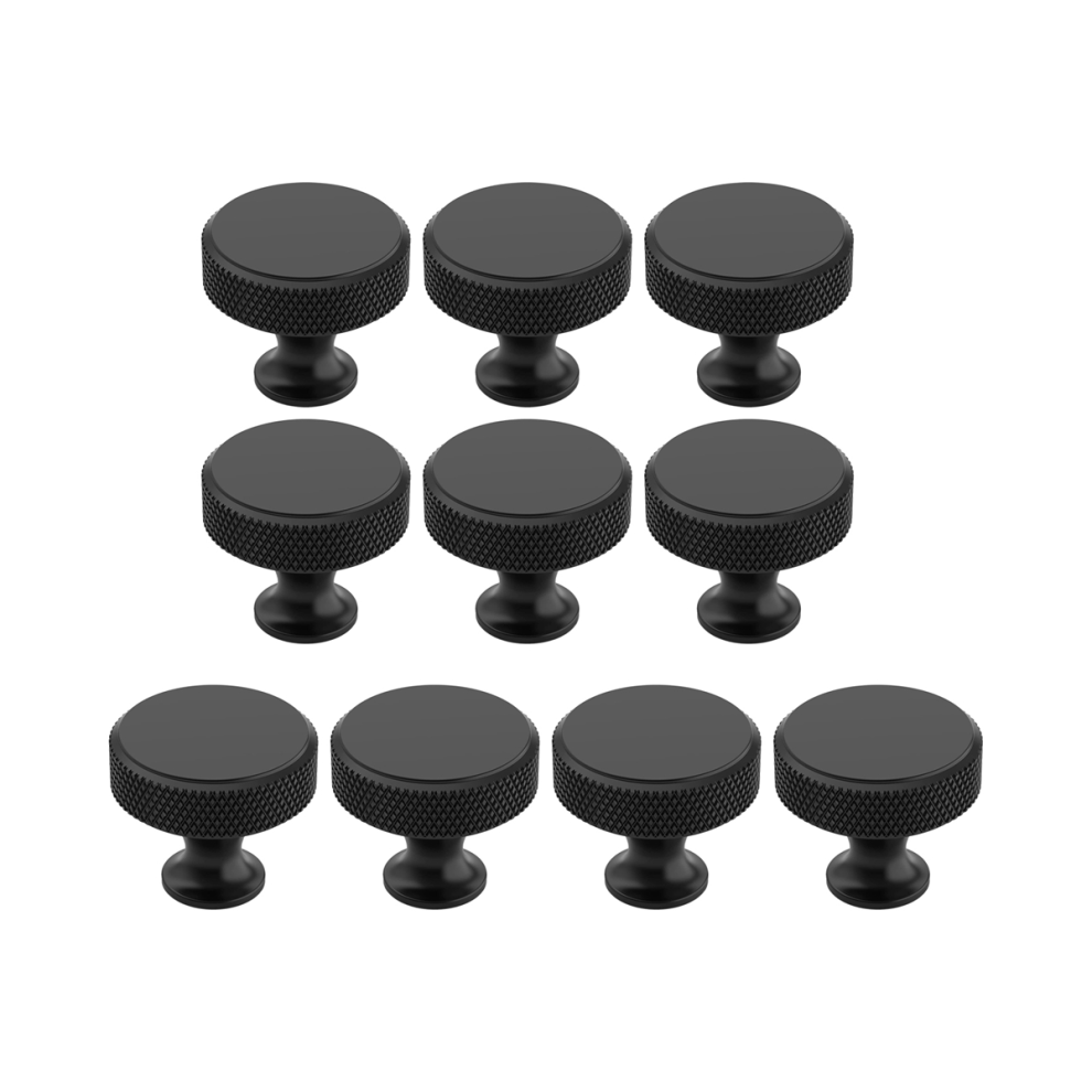 10 Pack Matte Black Knurled Cabinet Knobs Round Kitchen Cabinet Pulls for Drawer Dresser, Cupboard and Wardrobe