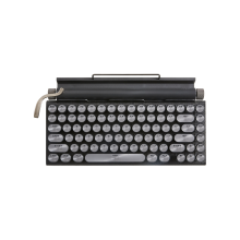 Retro Typewriter Keyboard - Wireless BT5.0 + USB, Hot-Swap Blue Switches, LED Dial, Retro Panel, Works with Android/Windows/iOS, Black
