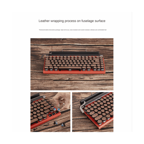 Retro Typewriter Keyboard - Wireless BT5.0 + USB, Hot-Swap Blue Switches, LED Dial, Retro Panel, Works with Android/Windows/iOS, Black 2