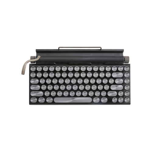 Retro Typewriter Keyboard - Wireless BT5.0 + USB, Hot-Swap Blue Switches, LED Dial, Retro Panel, Works with Android/Windows/iOS, Black 1