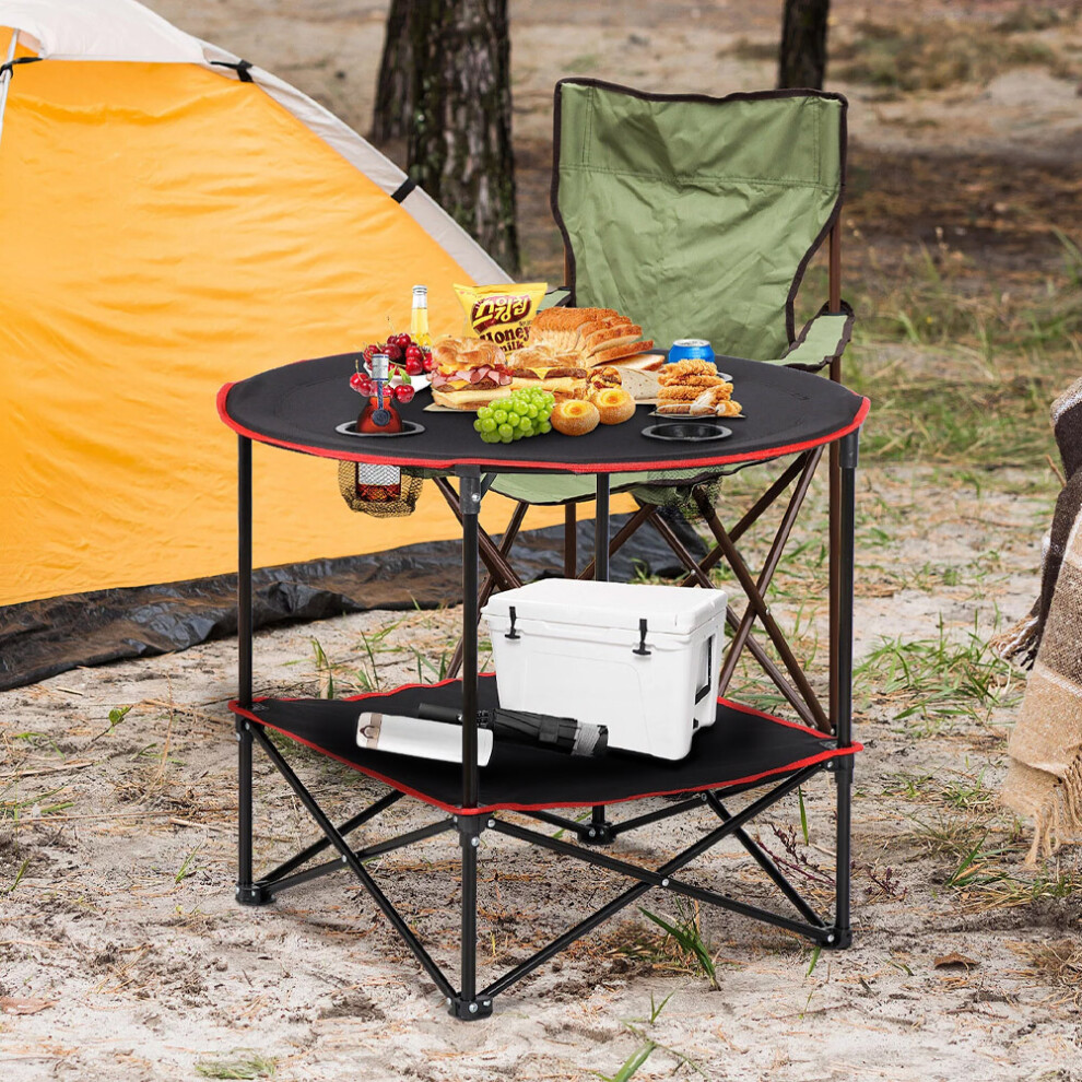 Protable Camp Table with Cupholders Outdoor Folding Table