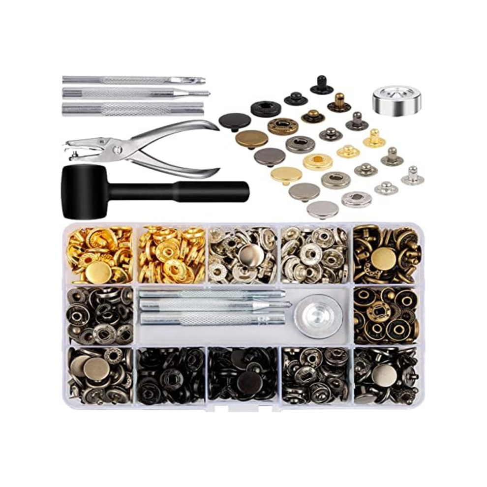 Leather Snap Fasteners Kit, 120 Set Metal Snap Buttons Press Studs with 6 Setting Tools, for Clothes, Bracelets, Jackets