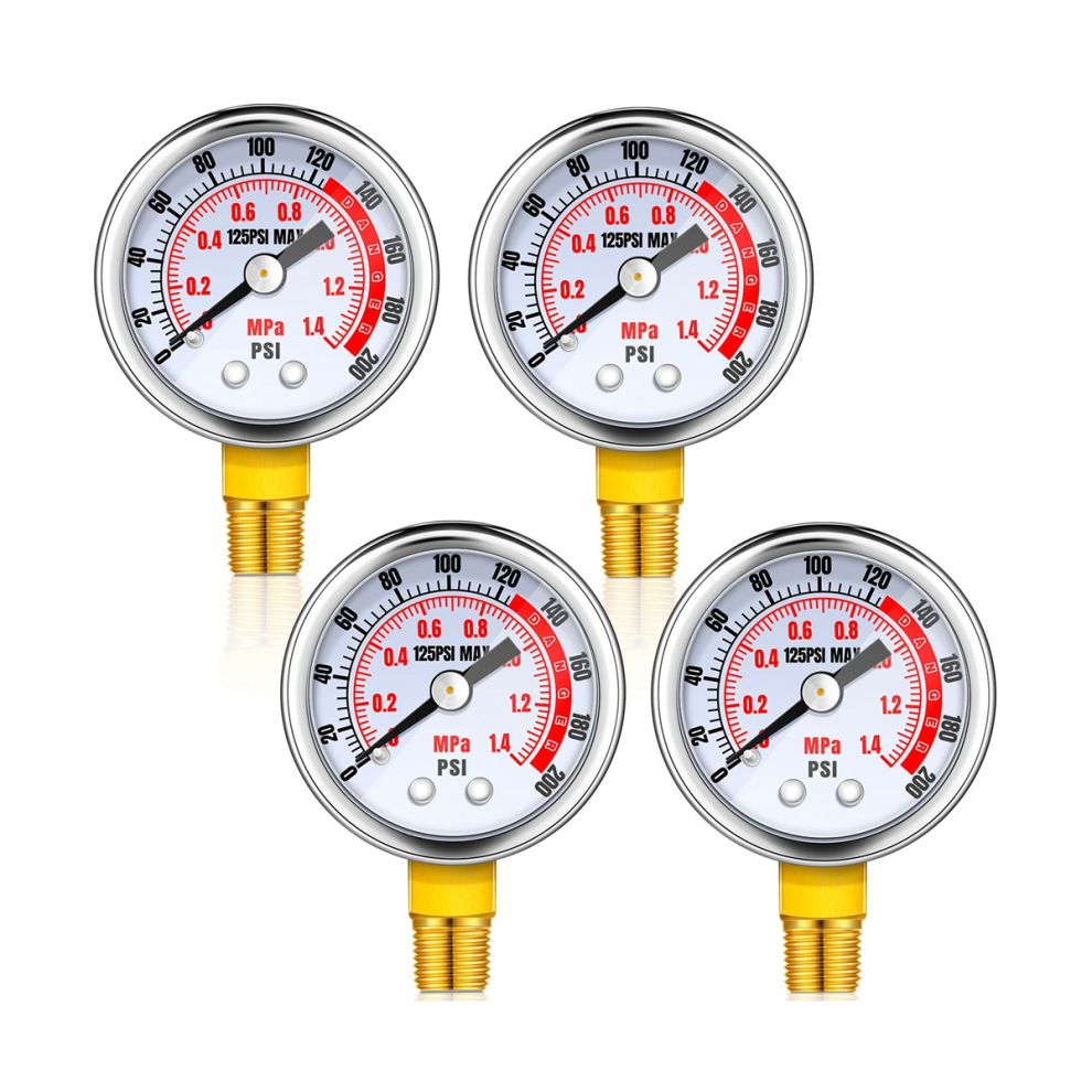 4Pcs 0-200 Psi Air Pressure Gauge 1/8In Male Npt Connection Air Gauge Lower Side Mount 1.57In Dial Air Compressor Gauge 4863233644351