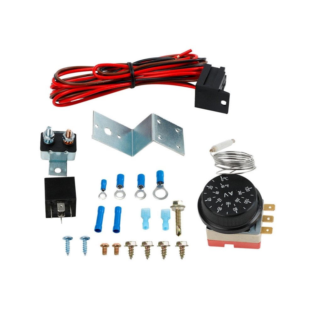 12V Electric Radiator Fan Thermostat Controller Kit Cooling Fan Wiring Relay Wire Kit For Car Truck 4851714877657