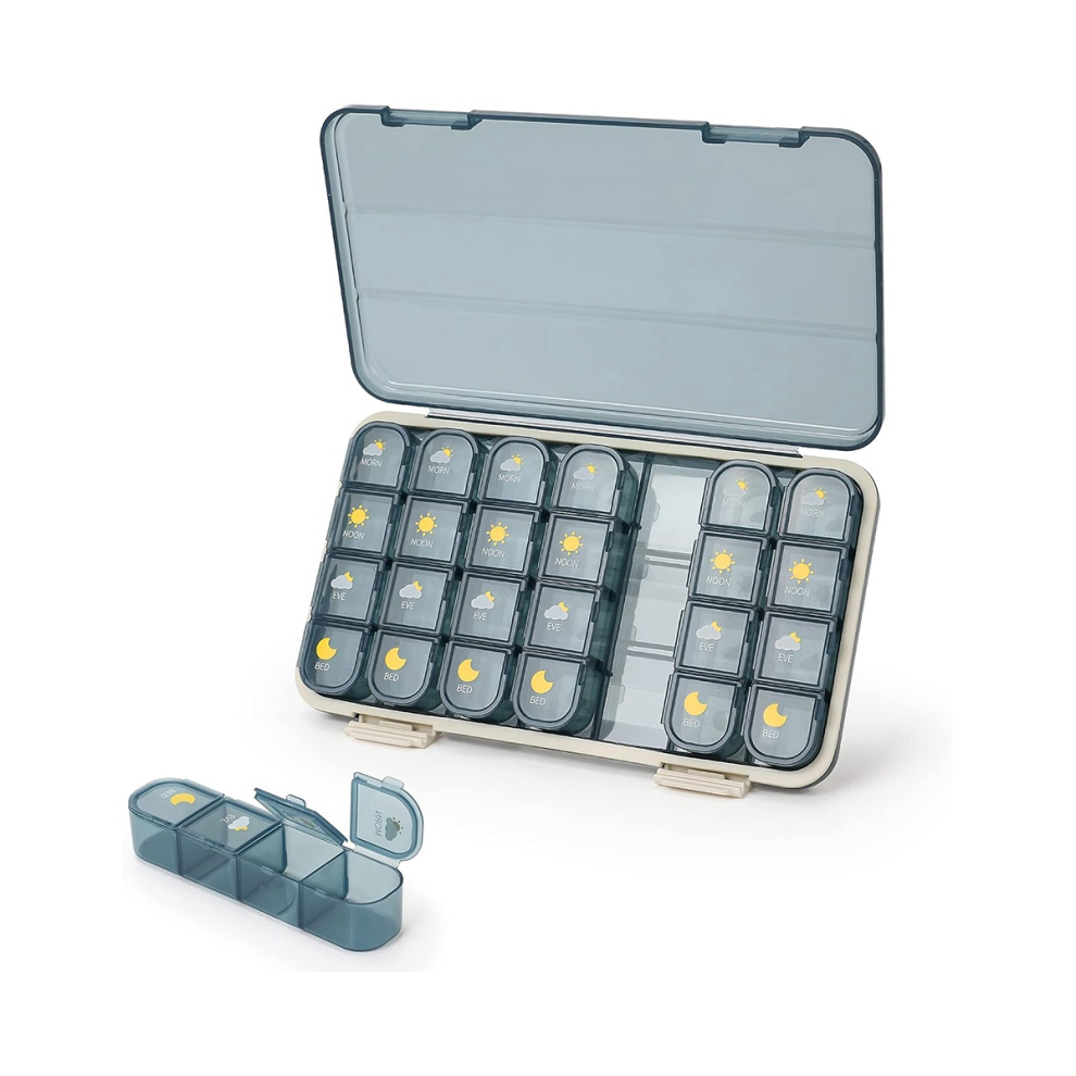 Jojomino Pill Organizer 4 Times A Day, 7 Day Pill Box 4 Times A Day - Weekly Medicine Box Organizer With Separate Case, Blue