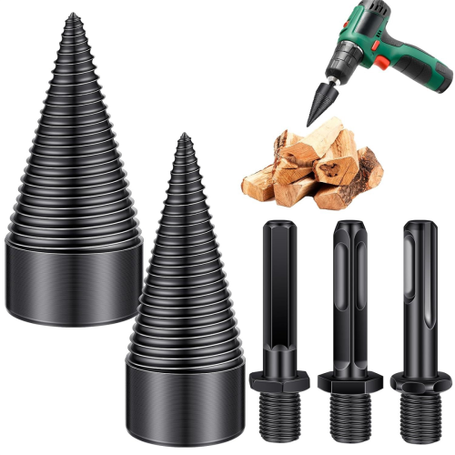 5 Pcs Firewood Log Splitter Drill Bit,Removable Splitter Drill Bits, Screw Cones Kindling Splitter, Splitting Drill Bit 2