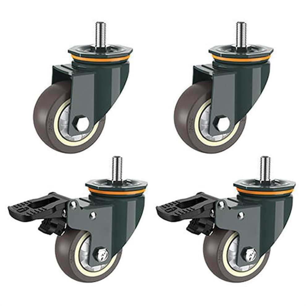 Caster Wheels,4 PCS M16 Thread Heavy Duty Wheels with Brake Universal 360 Swivel Nature Trolley Replacements 3 Inch