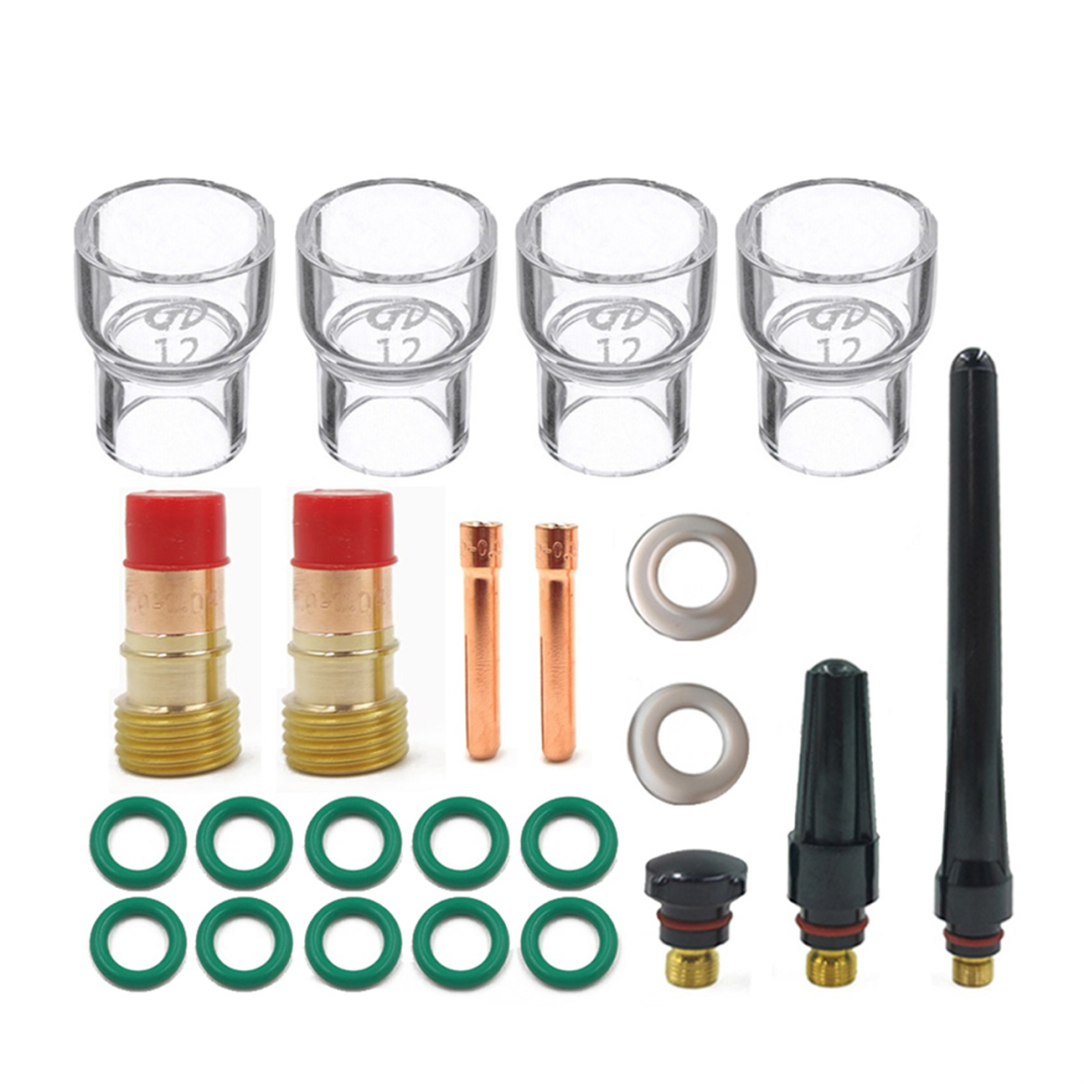 23Pcs Tig Stubby Gas Lens Tig Collet 12Pyrex Cup Tig Gas Lens Alumina Nozzle Kit For Db Wp17/18/26 Tig Welding 4851714883504