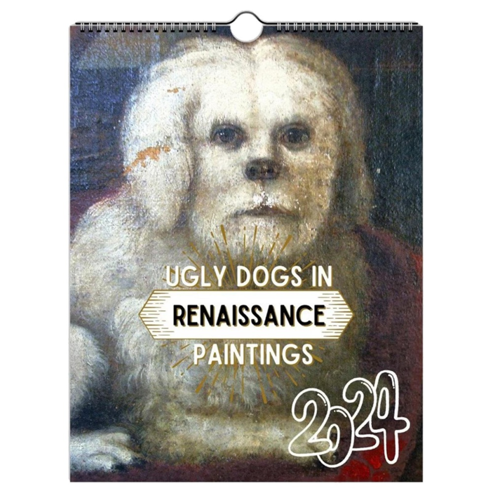 Dog Calendar 2024 Ugly In Renaissance Painting 2024 Calendar Cartoon Wall Decor Calendar 12 Month