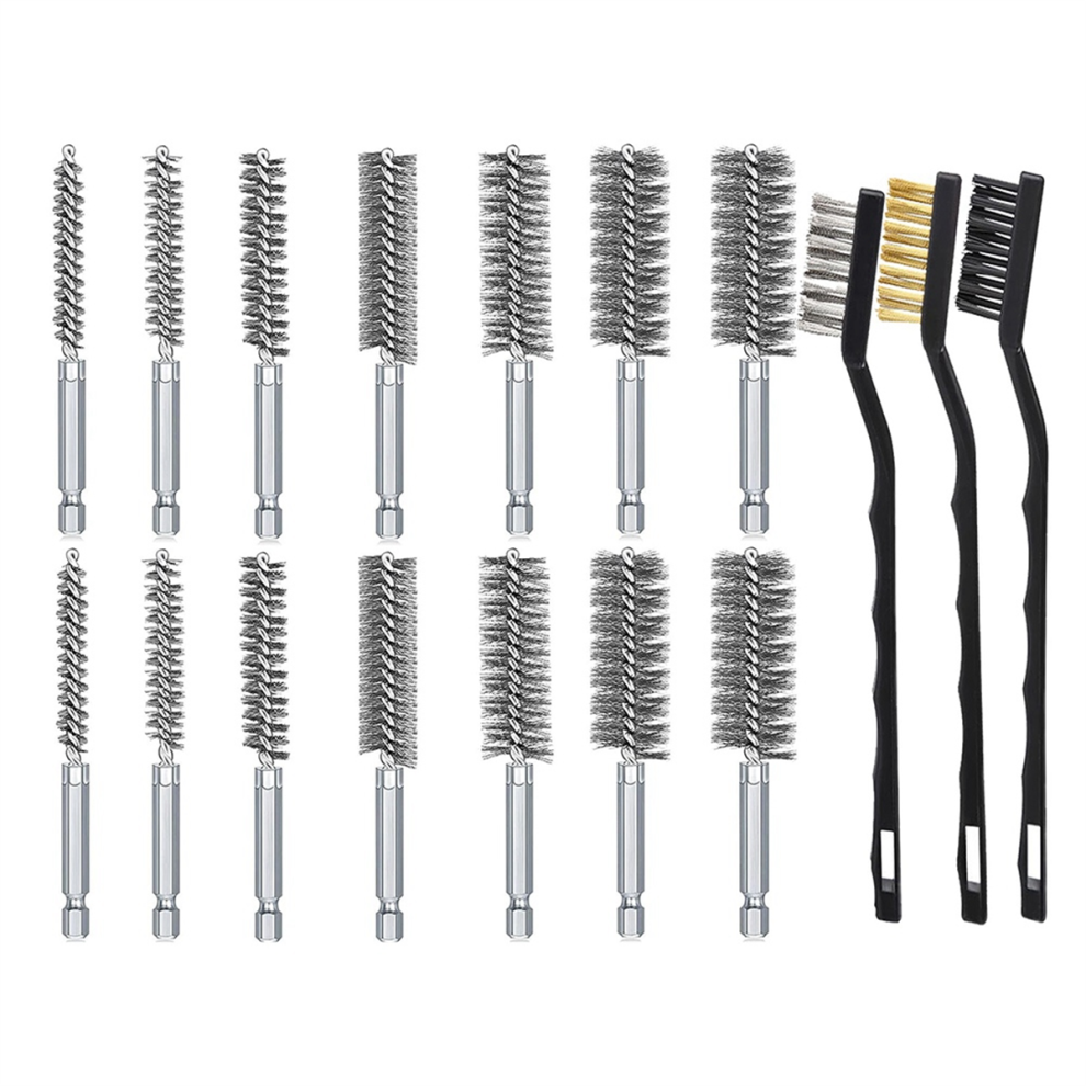 17Pcs Wire Brush Set, Wire Bore Brush For Drill Impact Driver In 14 Sizes With Industrial Wire Brushes 4851714885232