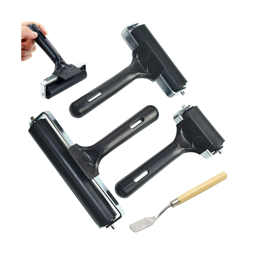 3 PCS for Crafts,Printmaking Brayers,Hard Rubber Roller Brayers with 1Pcs Painting Scraper 2