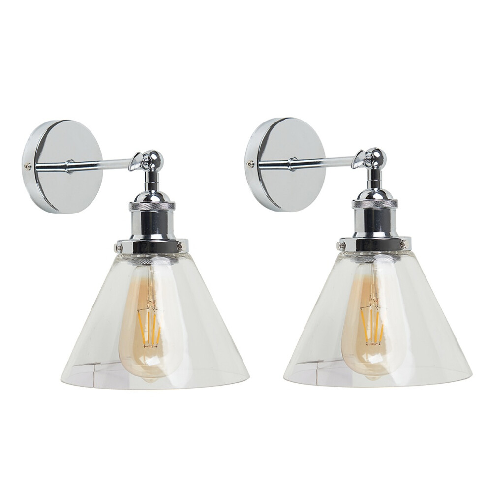 Lloyd Chrome Wall Light With Conical Glass Coolie Shade + 2x 4W E27 Bulb