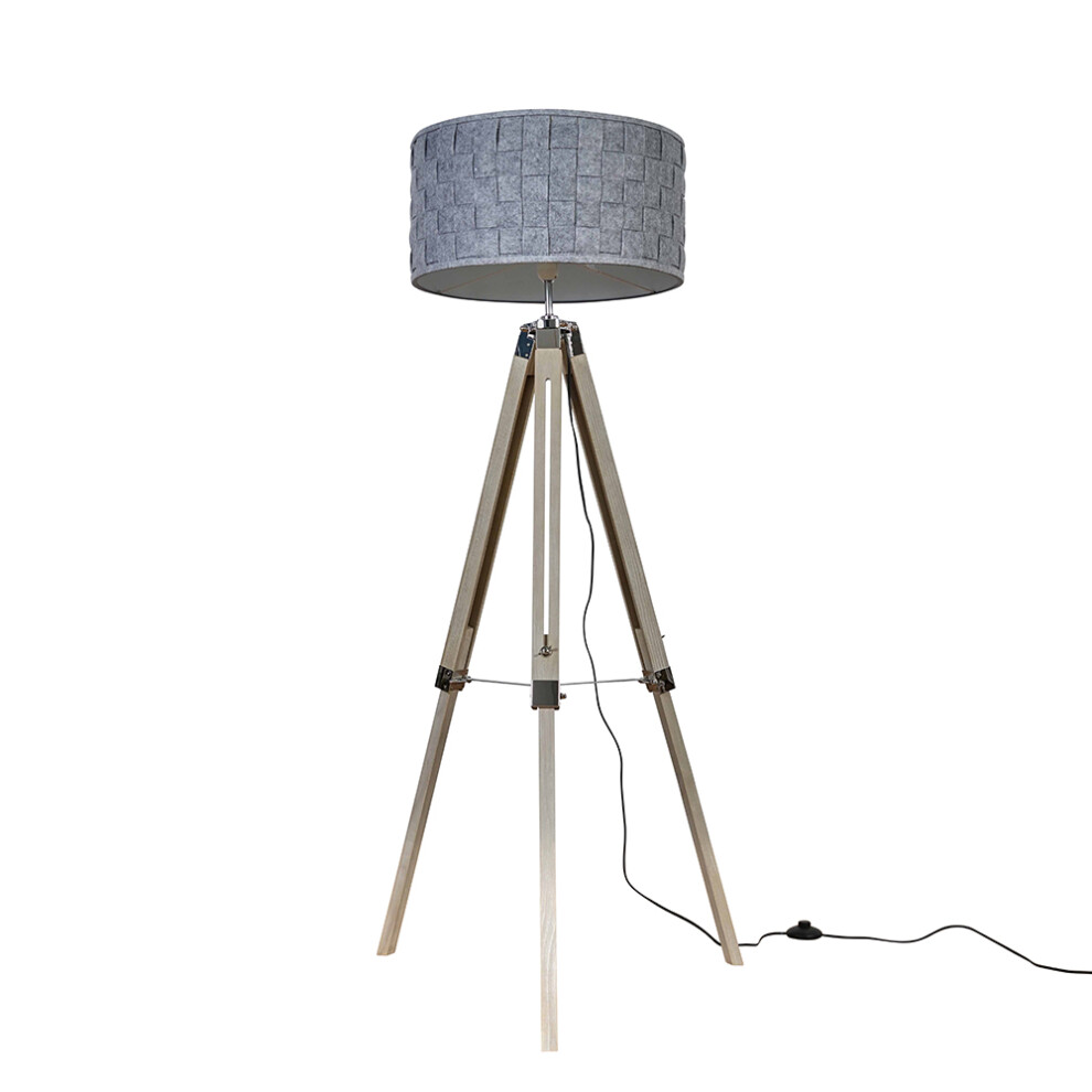 Clipper Wood Floor Lamp + 1x Monza XL Grey + 1x E27 Bulb