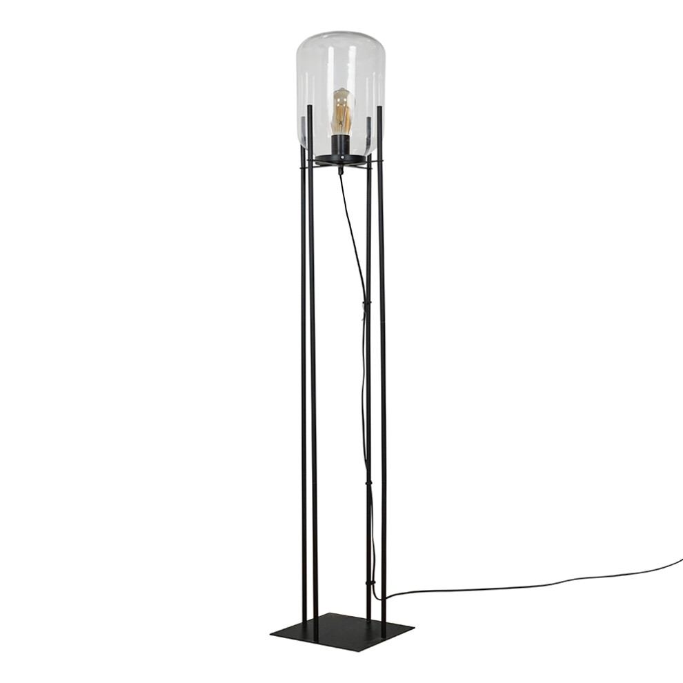 Dawlish Matt Black Metal Floor Lamp with Glass Capsule Shade + E27 4W LED Filament Pear Shaped Bulb