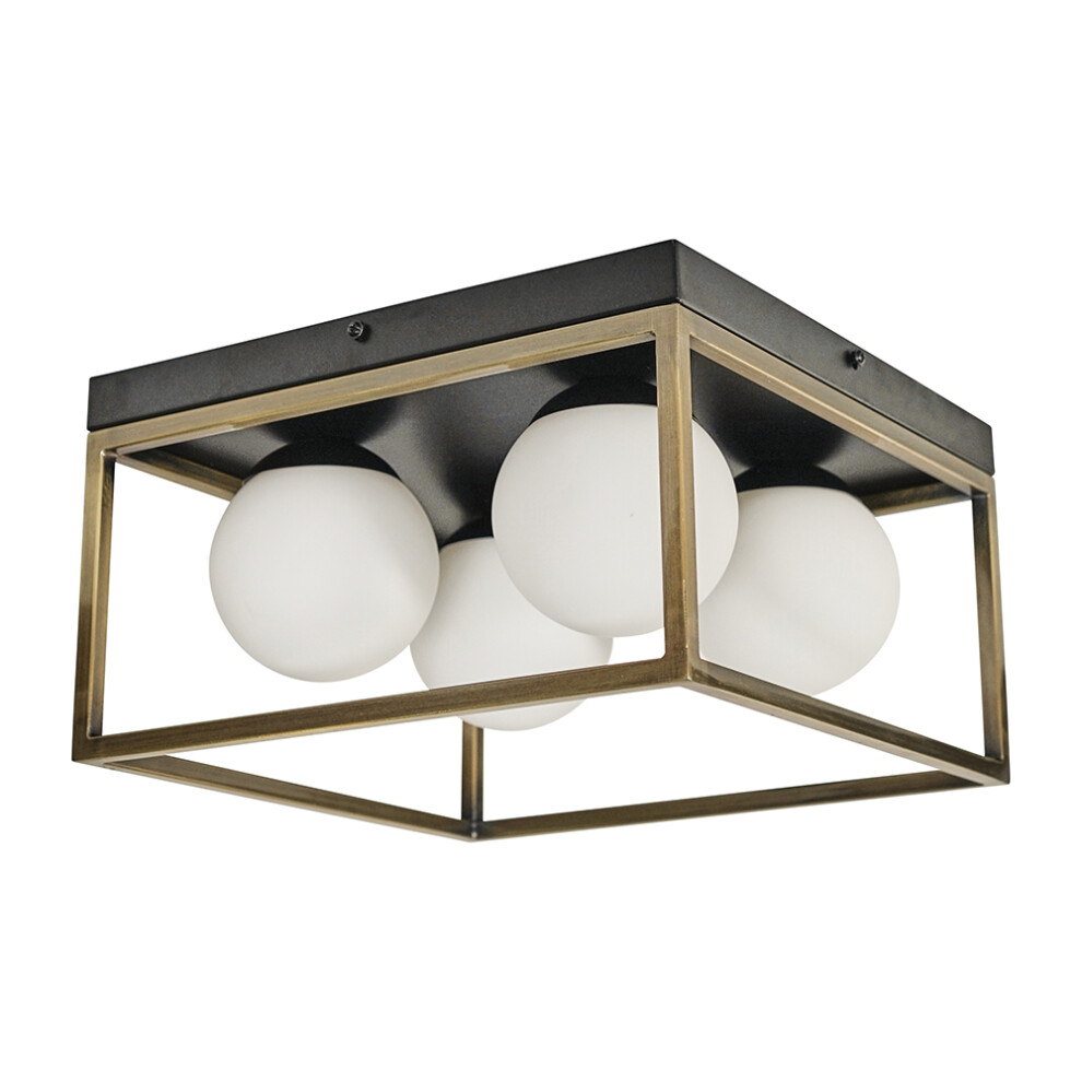 Beauworth 4 Way Black/Brass Ceiling Light with Opal Glass Shades + 4 x 3W G9 LED Bulb