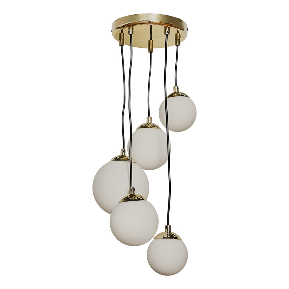 Beauworth Brushed Gold 5 Way Ceiling Light with opal Glass Shade + 5 x 3W G9 LED Bulb