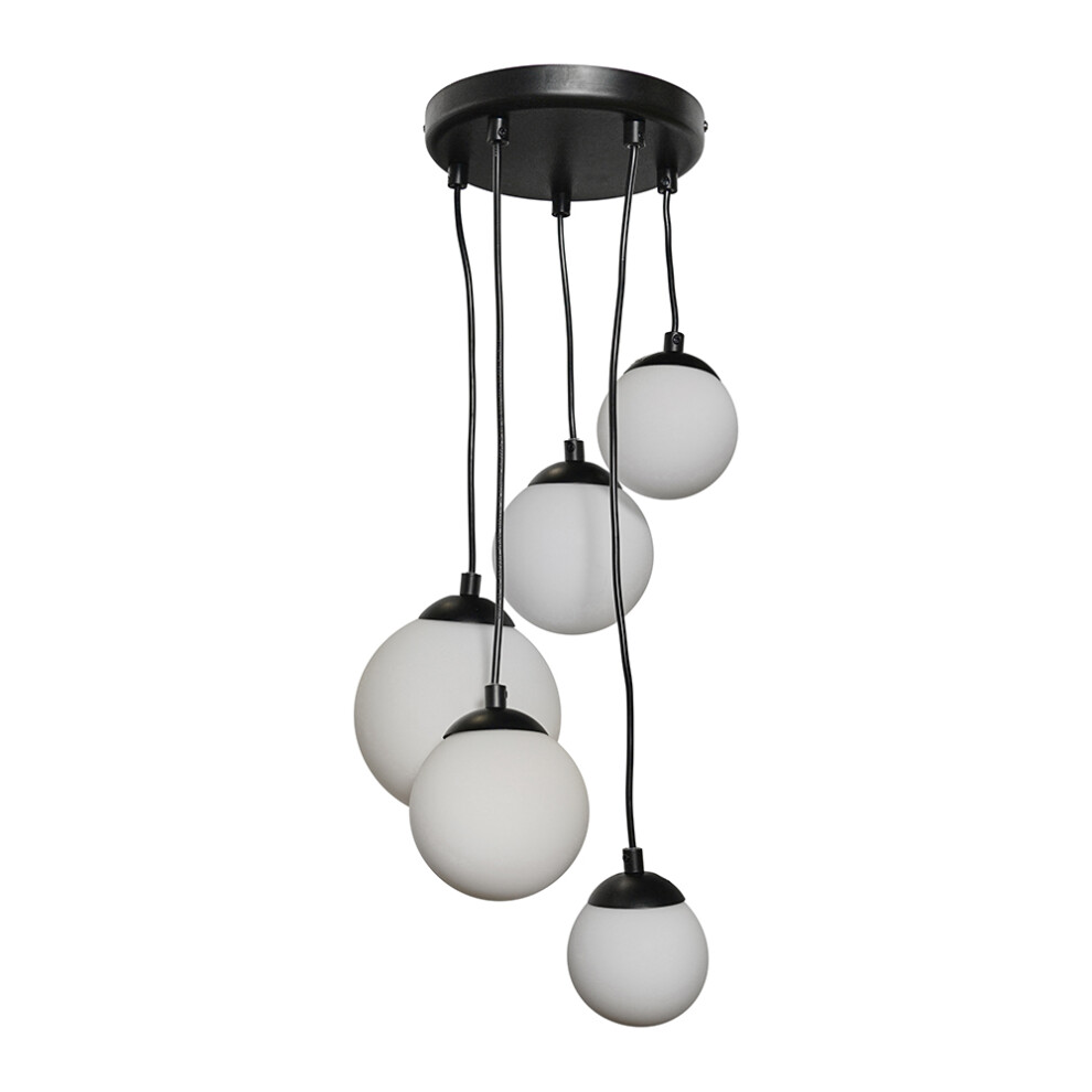 Beauworth Matt Black 5 Way Ceiling Light with opal Glass Shade + 5 x 3W G9 LED Bulb