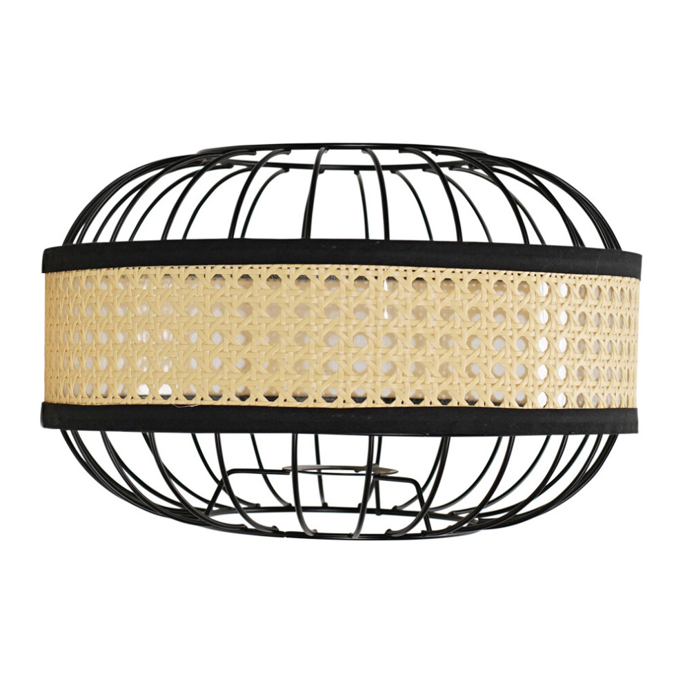 Vimet Black Wire Pendant Shade With Wicker Band + B22 4W LED Filament Pear Shaped AMBER Bulb