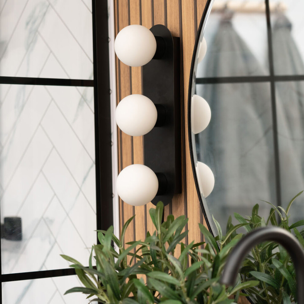 ValueLights Orbital Black 3 Way Glass IP44 Flush Wall Ceiling Light