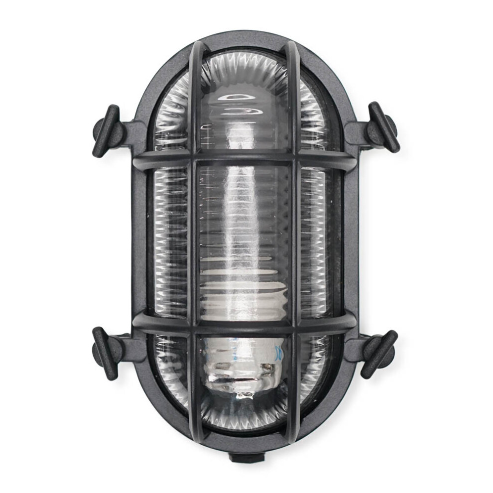 Bow IP64 Oval Polished Matt Black Nautical Bulkhead