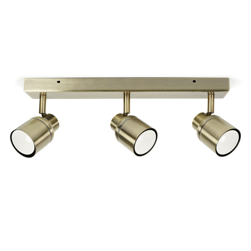 Benton IP44 3 Way Bar Bathroom Spotlight Ceiling Light In Antique Brass