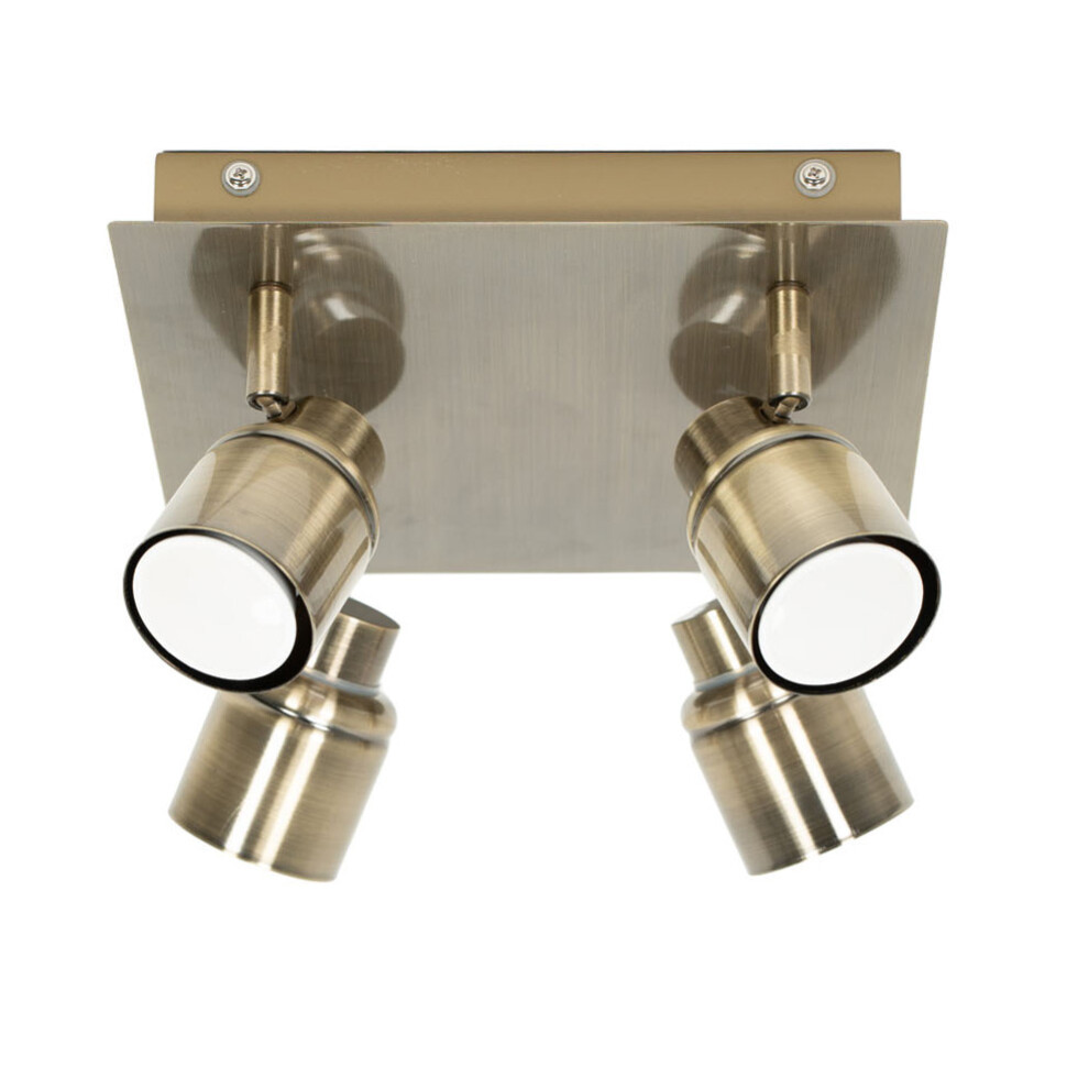 ValueLights Benton Antique Brass IP44 Square 4 Way Flush Ceiling Light