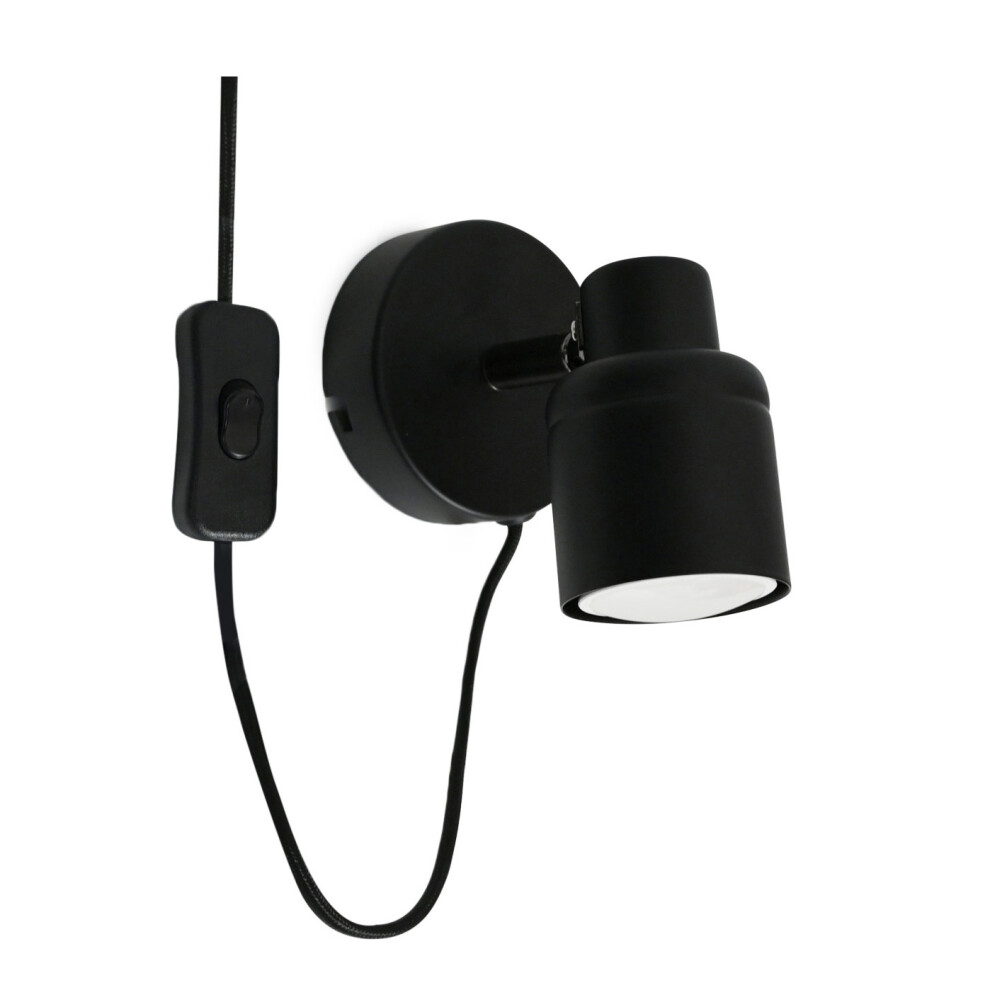 Benton Black IP44 Wall Light With Cable Plug