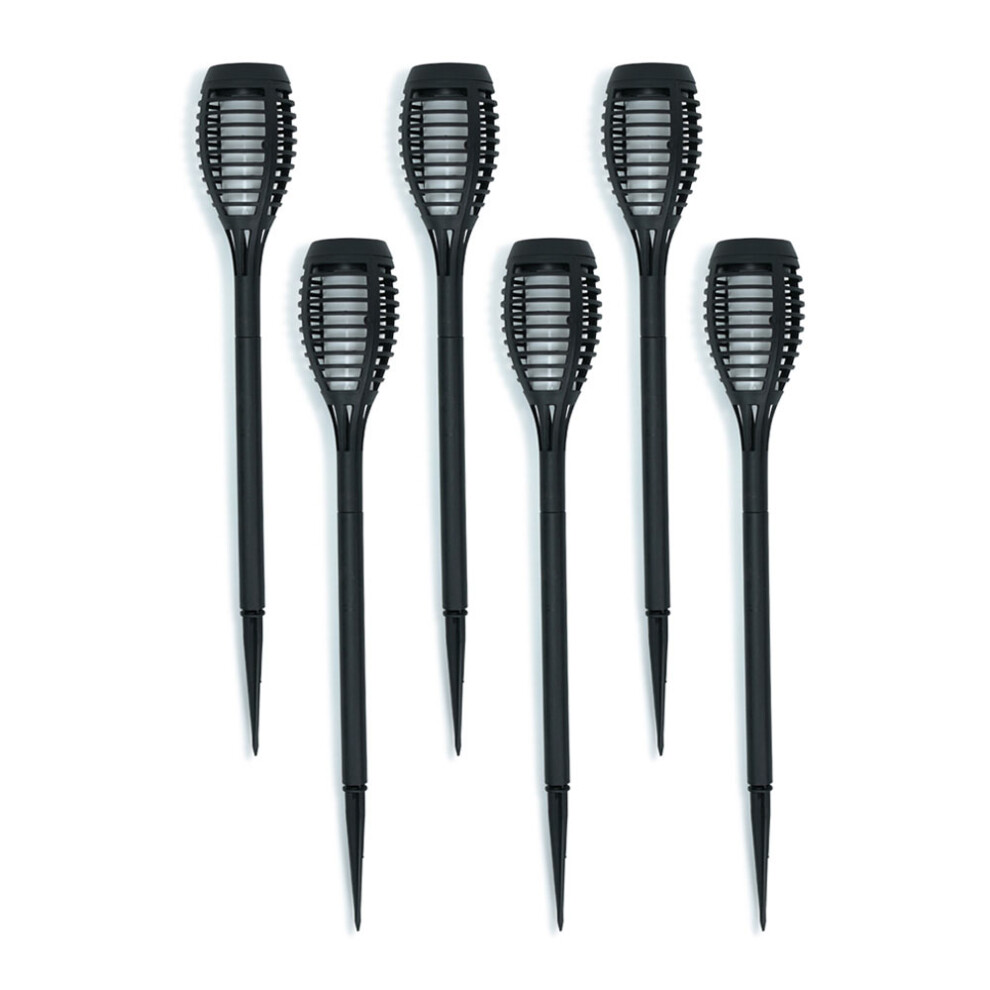 Pack of 6 - Solar Powered Outdoor Black Spike Lights with Flame Effect