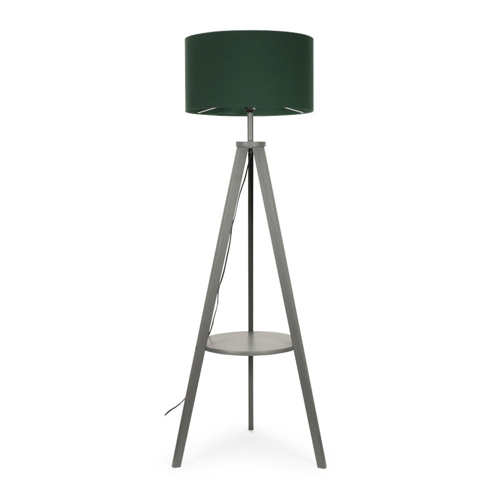 Morrigan Grey Tripod Wooden Floor Lamp With Dark Green Shade