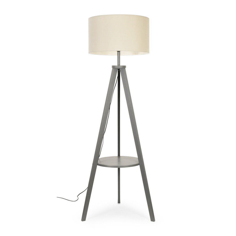 Morrigan Grey Tripod Wooden Floor Lamp With Natural Fabric Shade