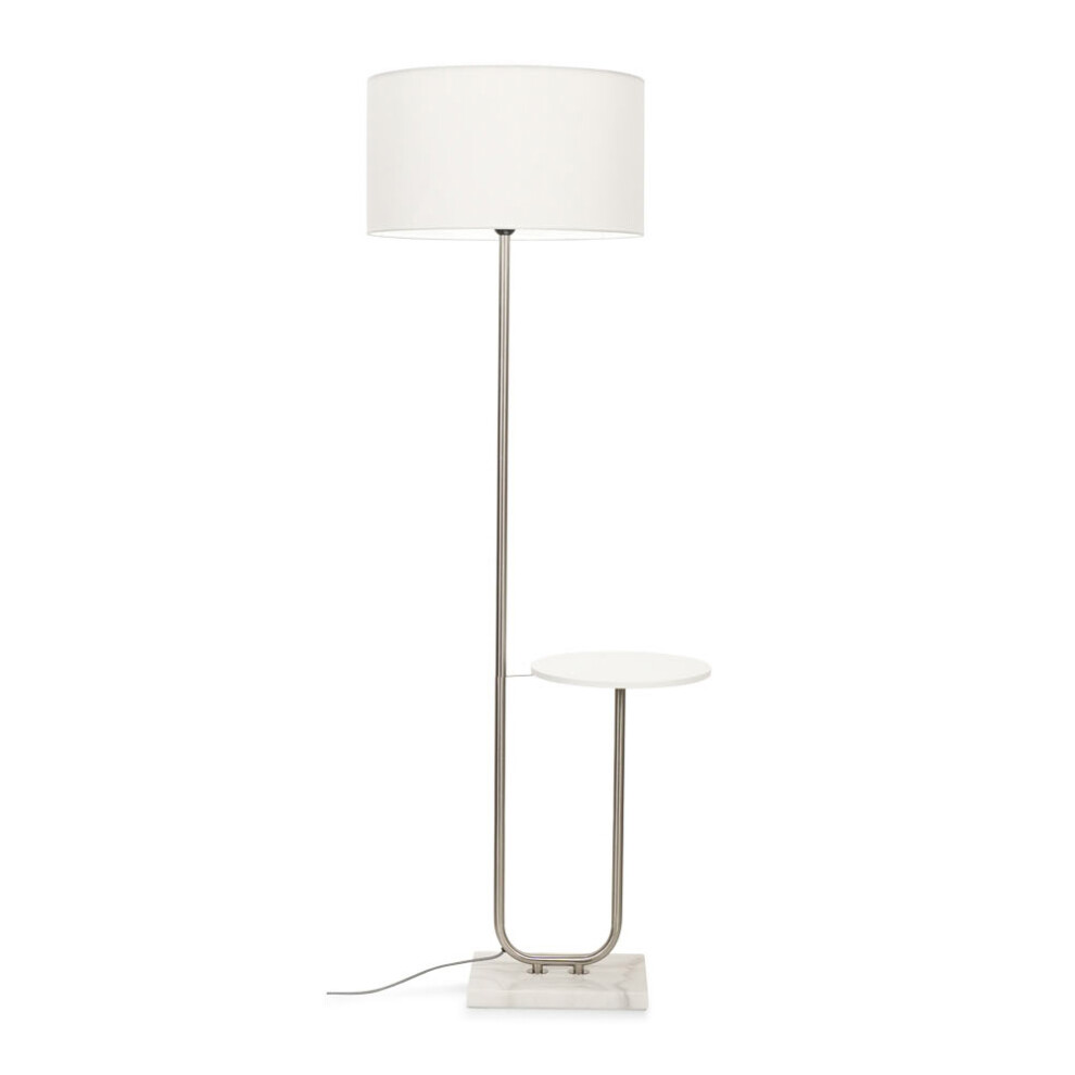 Tavel Brushed Chrome Marble Base Floor Lamp With Table And Large White Shade