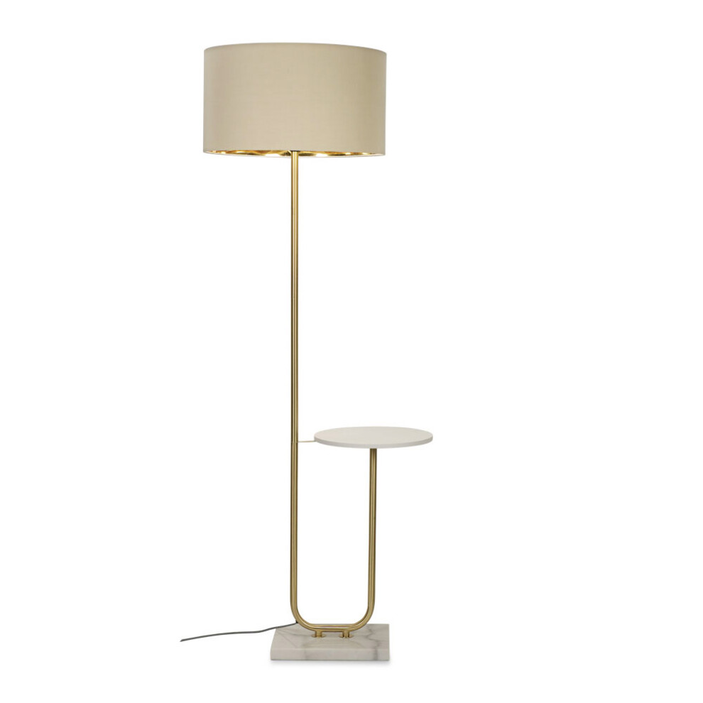 Tavel Brushed Gold Marble Base Floor Lamp With Table And Large Beige/Gold Shade