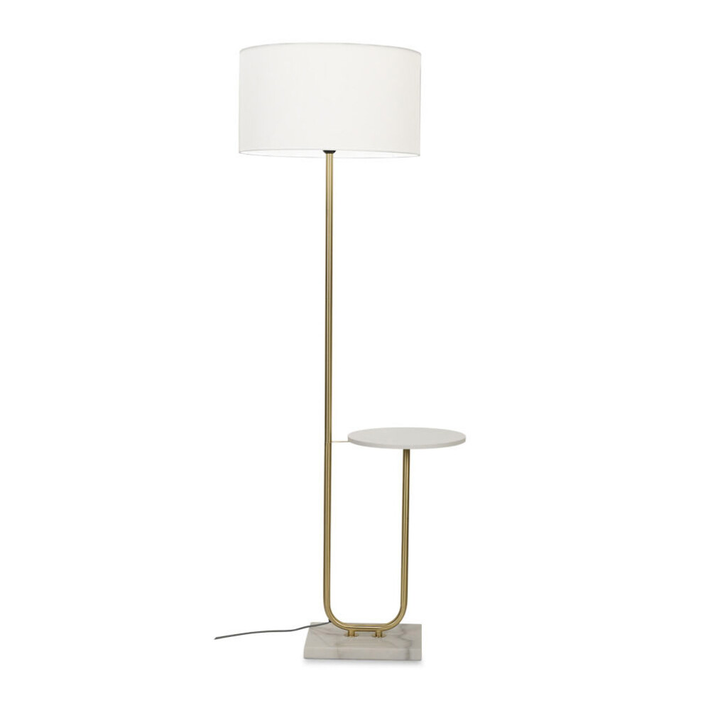 Tavel Brushed Gold Marble Base Floor Lamp With Table And Large White Shade