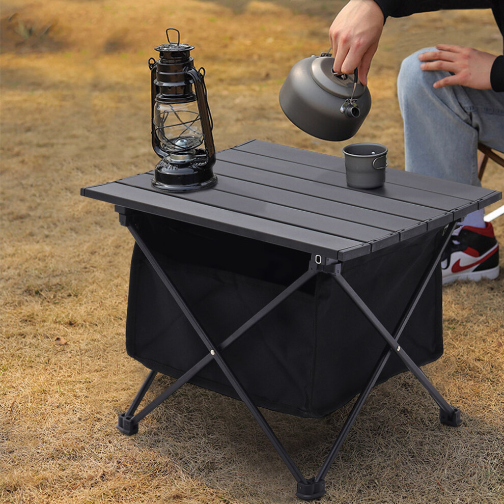 (Small Size: 39cm W x 33cm D x 31cm H) Aluminum Ptotable Roll-Top Camp Table with Storage Basket