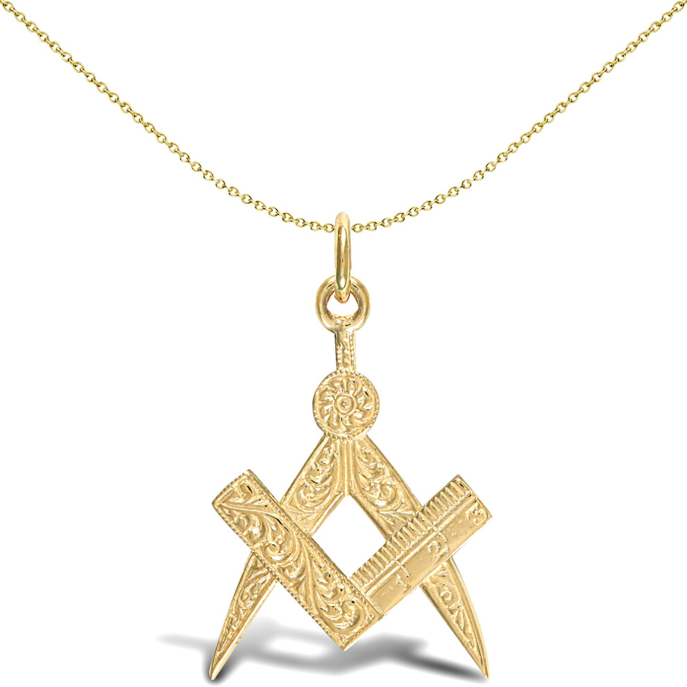 Jewelco London Men's Solid 9ct Yellow Gold Masonic Square Compass Charm Pendant - JPD276