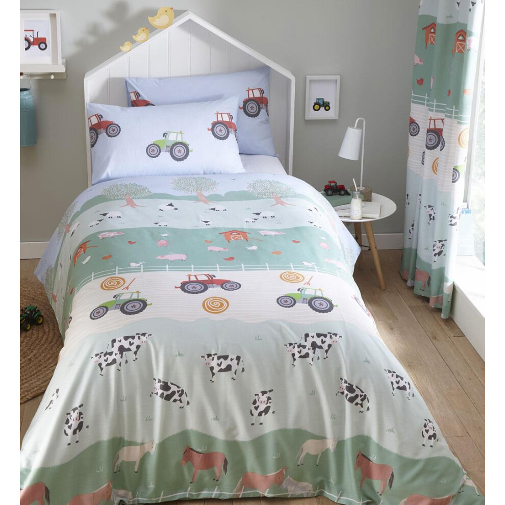 (Duvet Set - Single) New Duvet Set Farm Animals Tractor Kids Quilt Cover Childrens Bedding Boys Girls