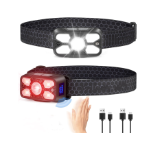 Rechargeable Headlamp,2 Pack 2500 Lumen Bright 5 Led Headlamp,14 Modes Adjustable Headband Motion Sensor Head Light with Red Light(Black)