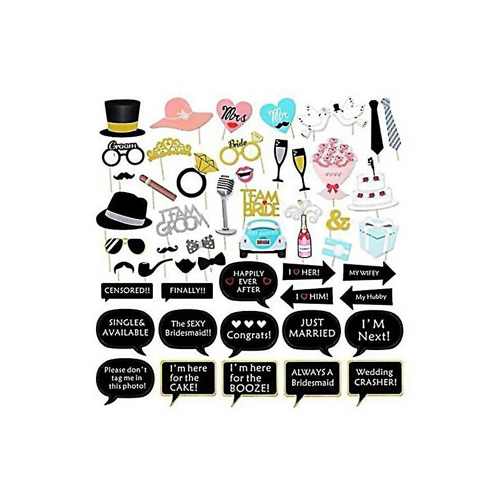 Wedding Photo Booth Props Kit Bridal Shower Bachelorette Party Supplies 52pcs Set