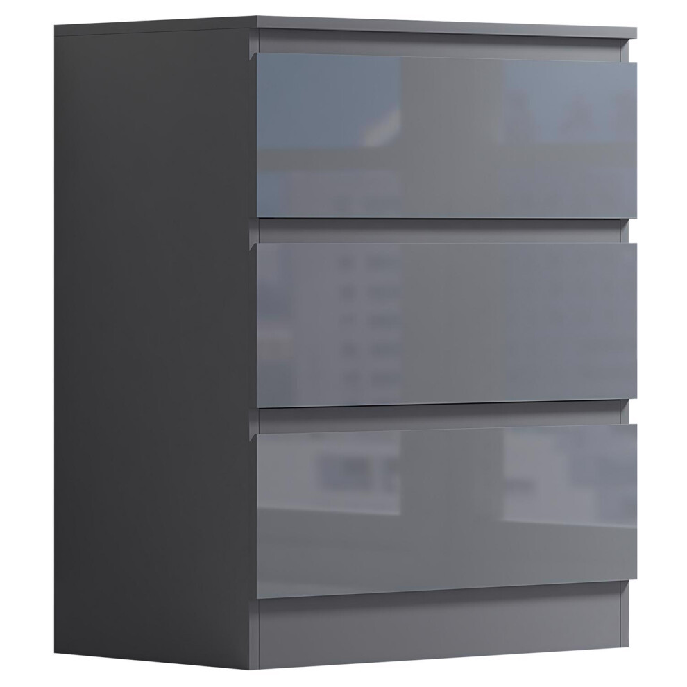 FWStyle 3 Drawer Chest of Drawers Modern Bedroom Furniture Grey Gloss