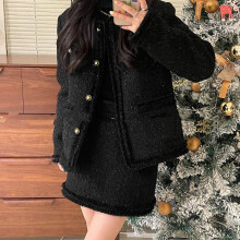 (Orange, S) Women Elegant Vintage Tweed Fragrant Suit Jacke Coat Top And Skirt Two Piece Set Green Outfit Winter Jacquard Party Clothing